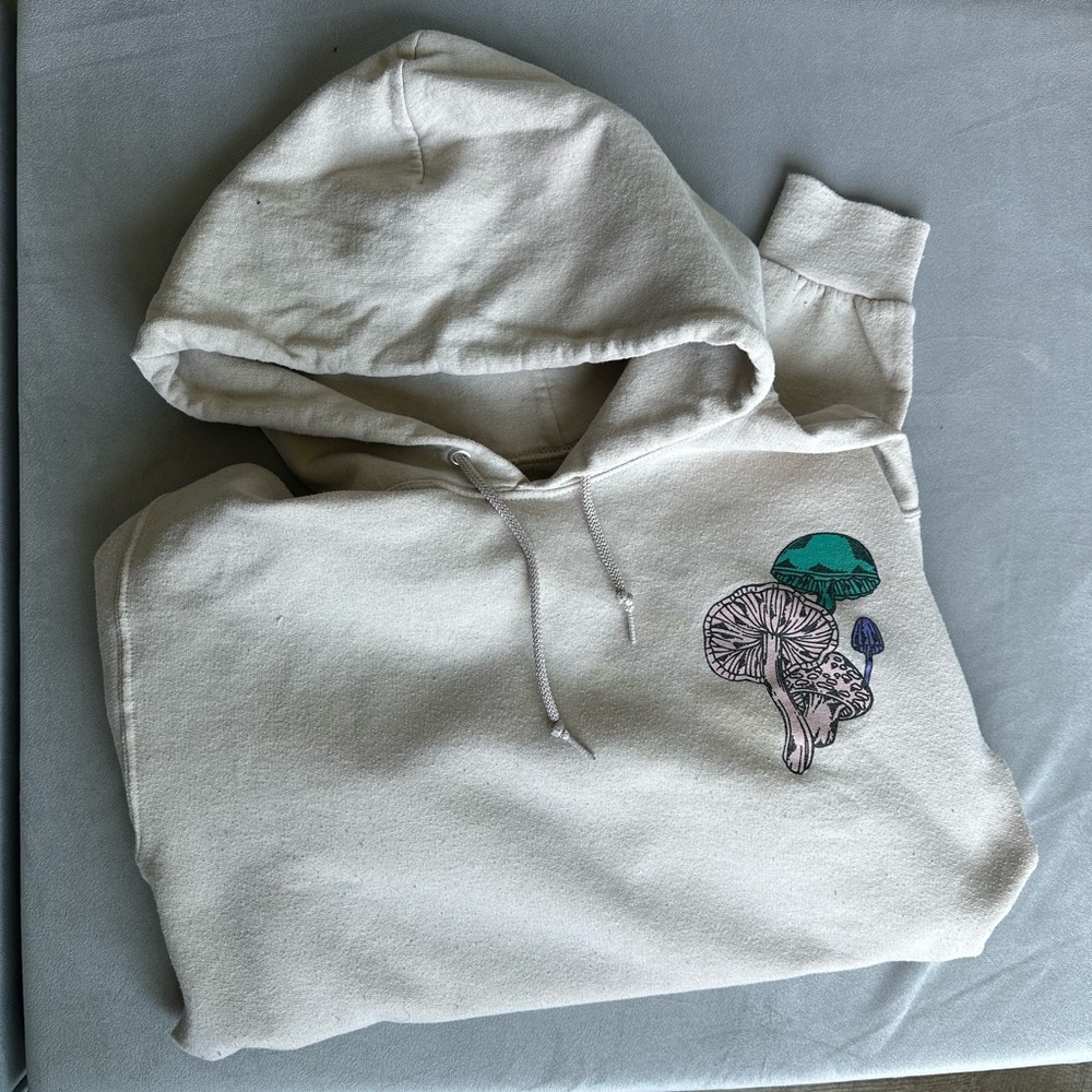 Cream Hoodie with Mushroom Print - Picture 3 of 7